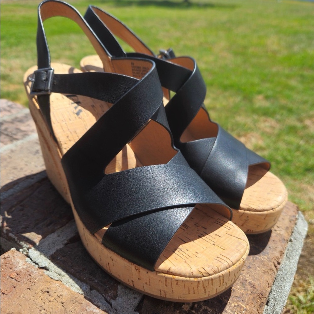 Kork-Ease Black Wedge Sandals